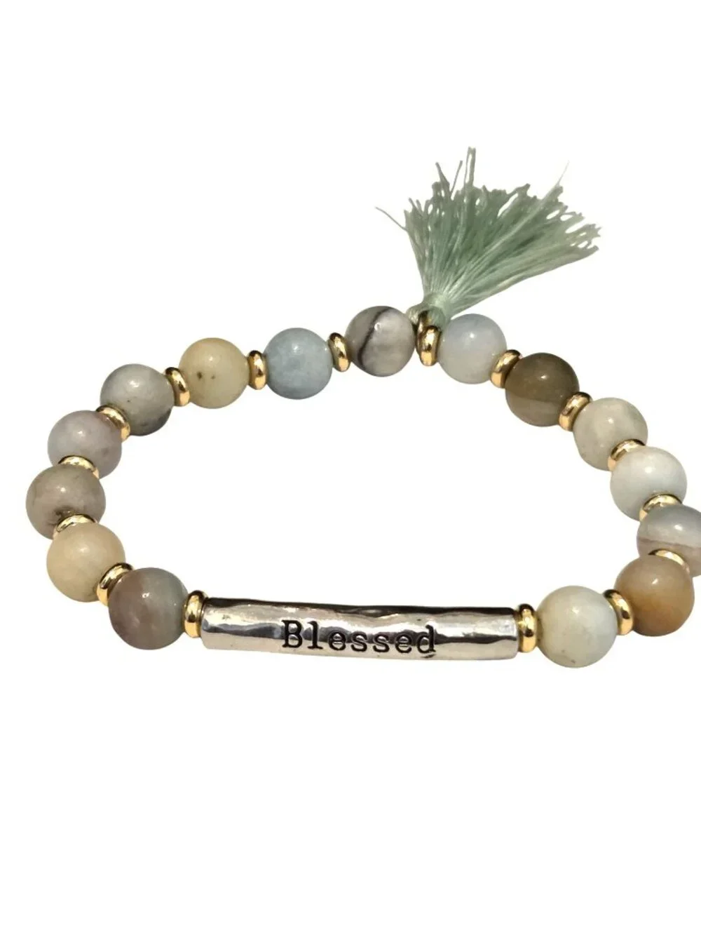 Blessed Quartz Beaded Blue Tassel Stretch Bracelet